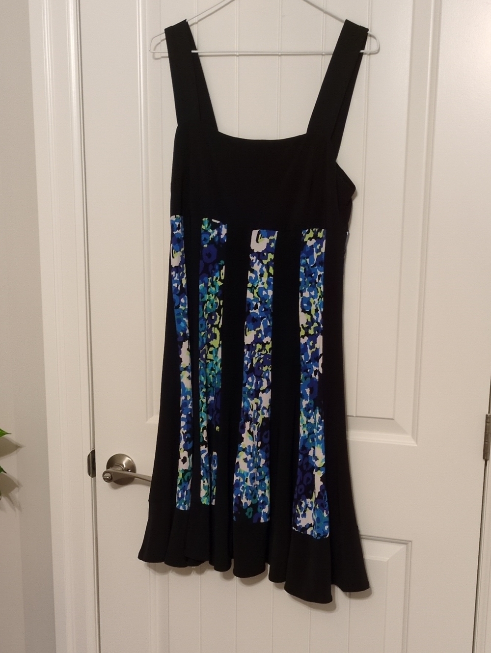 Jessica Black Midi Dress with Blue Floral Panels